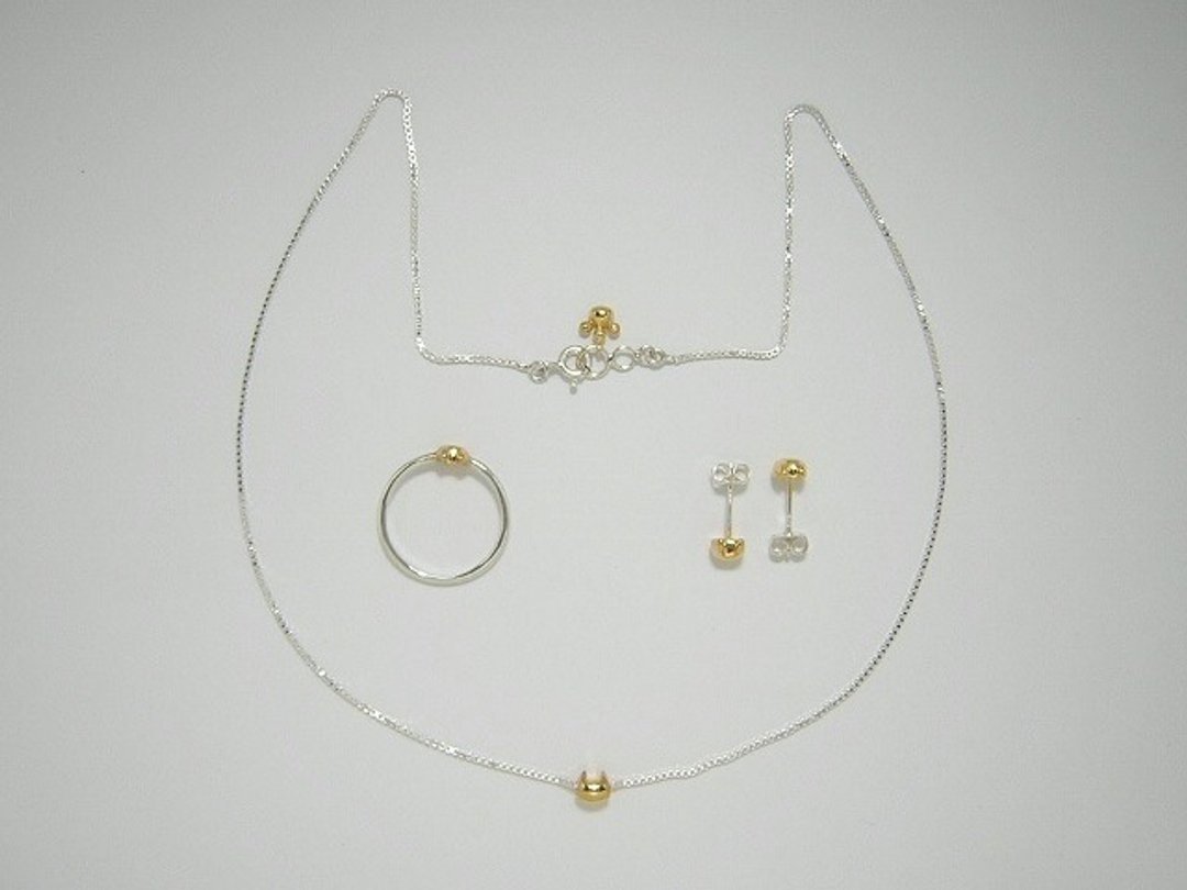 miaow icon 3-piece set K18GP ( cat ring earrings necklace K18 gold plated silver set 貓 猫 镀金物 銀 指杯 颈链 穿孔耳环  ) - 其他 - 其他金属 