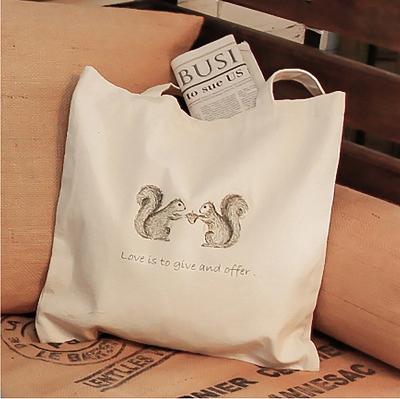 森林的小伙伴-松鼠帆布袋 - 侧背包/斜挎包 - 其他材质 白色