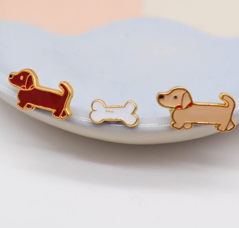 小腊肠 Dachshund  夹式 耳环 生日礼物 宠物饰品 狗狗 纸盒包装 - 耳环/耳夹 - 珐琅 多色