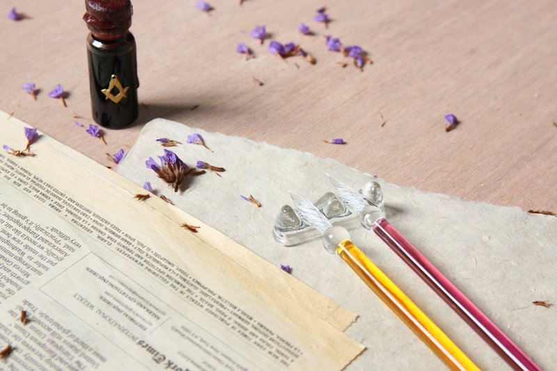 专用玻璃笔入门礼盒-直管款 | ガラスペン 书写 文具 欧式 复古 复刻 礼物 瑞文堂 - 蘸水笔 - 玻璃 橘色