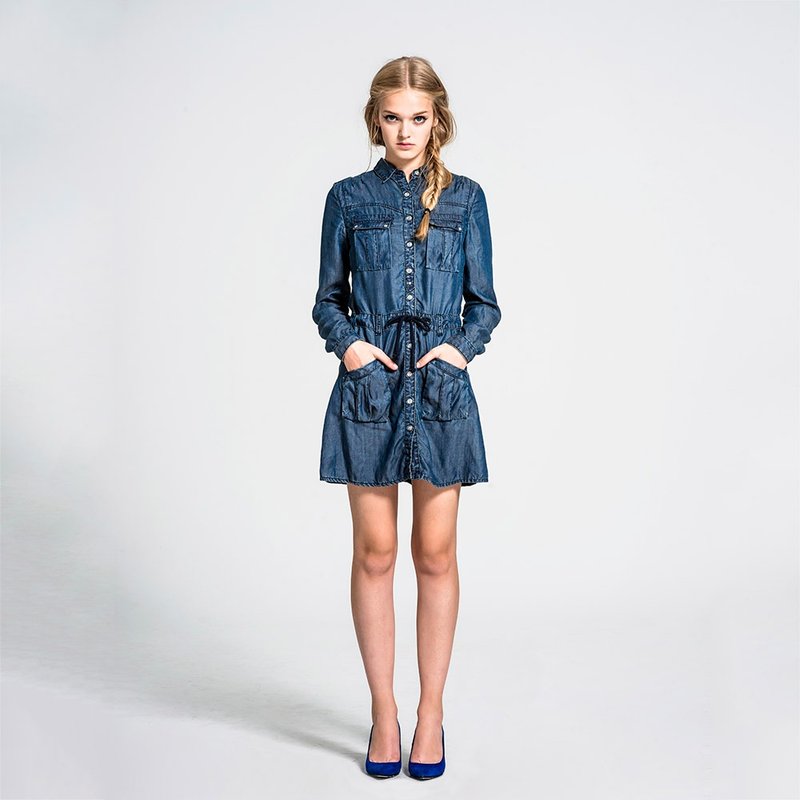 单宁衬衫式洋装-深蓝 NOVI(不售) - 洋装/连衣裙 - 其他材质 蓝色