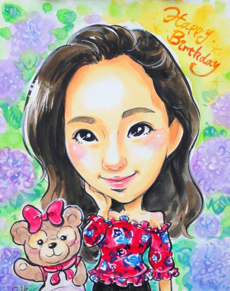 似颜绘_水彩手绘漫画人像_单人半身画像(含相框) - 订制画像 - 纸 多色