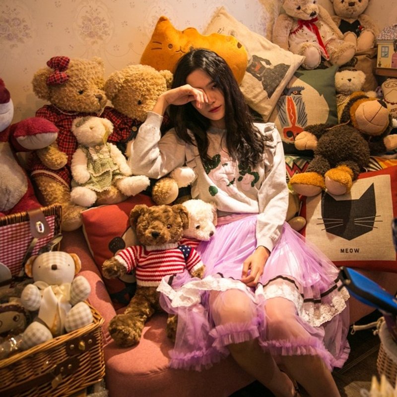 马克的紫萝兰花园 网纱拼接水溶蕾丝长裙 - 裙子 - 其他材质 紫色