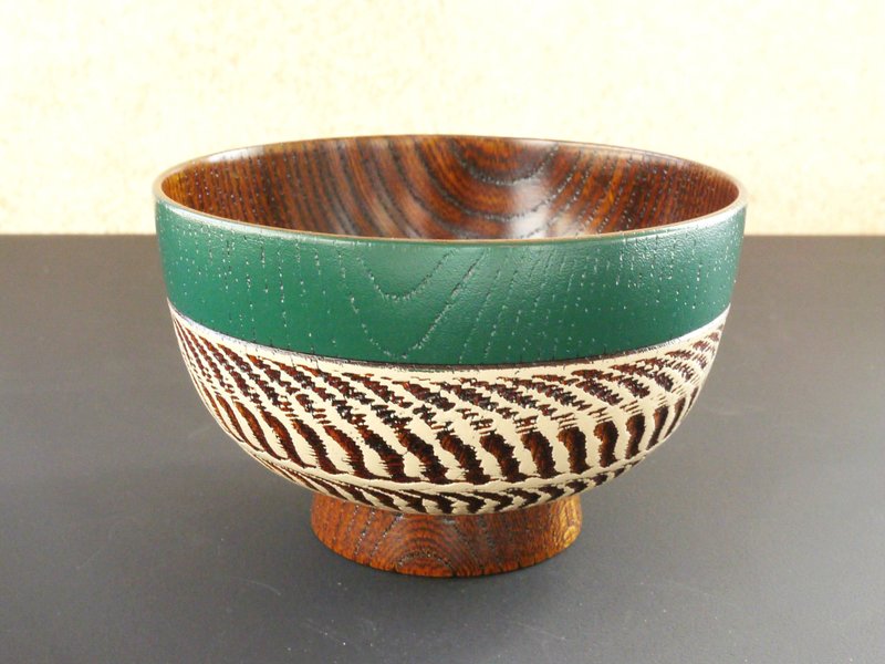 木碗 　随机刻痕设计　雾面绿 x 白 - 碗 - 木头 绿色