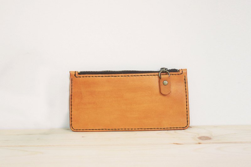 【 LION's 】手工皮革 皮件-- 复古简约款 真皮拉炼包 - 零钱包 - 真皮 咖啡色