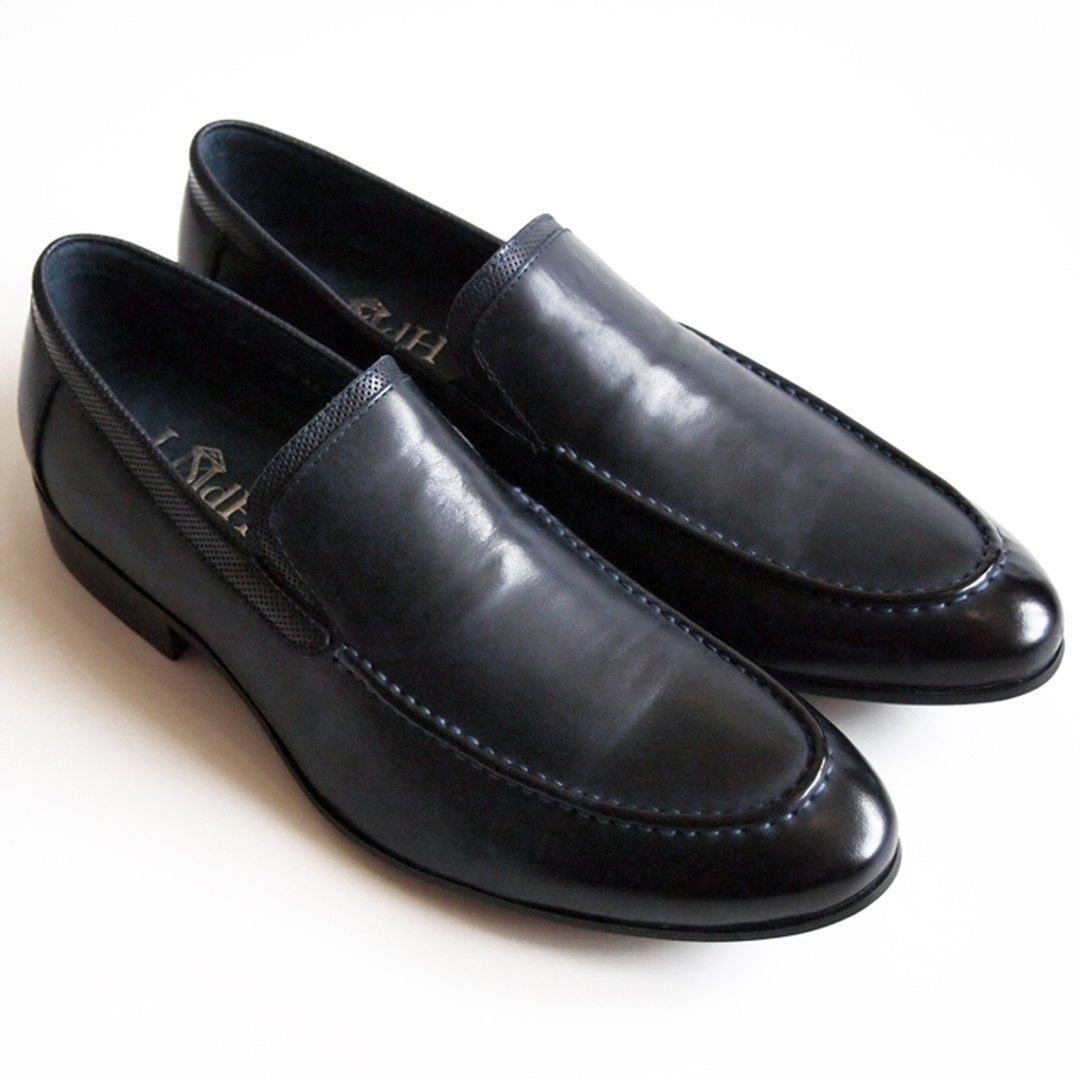 [LMdH]D1B17-39手工上色小牛皮Venetian-loafers鞋口冲孔木跟乐福鞋·深蓝色·免运费 - 男款牛津鞋/乐福鞋 - 真皮 蓝色