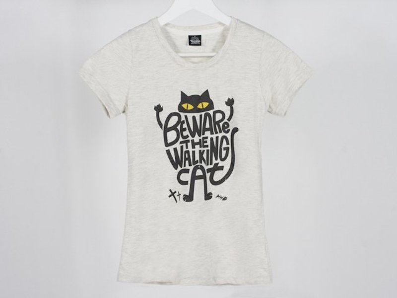 猫咪走路(夜光特别版) Beware The Walking Cat 女生 - 女装 T 恤 - 棉．麻 灰色