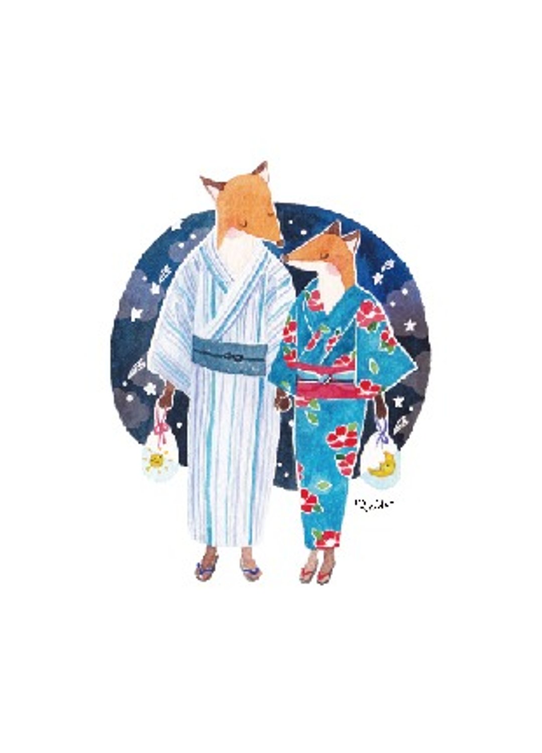 Summer Love 狐狸浴衣情人 - 卡片/明信片 - 纸 多色
