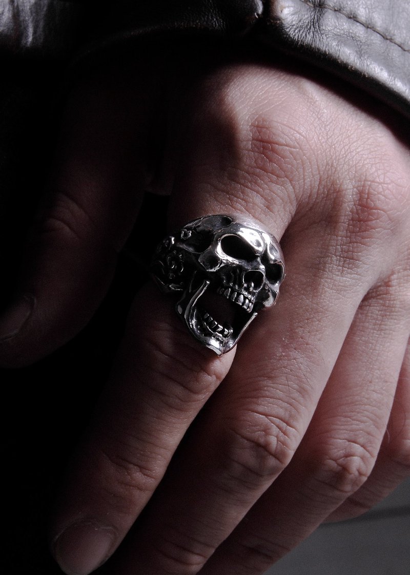 Roaring Skull Ring |经典火焰骷髅戒指(嘶吼版) - 戒指 - 纯银 银色