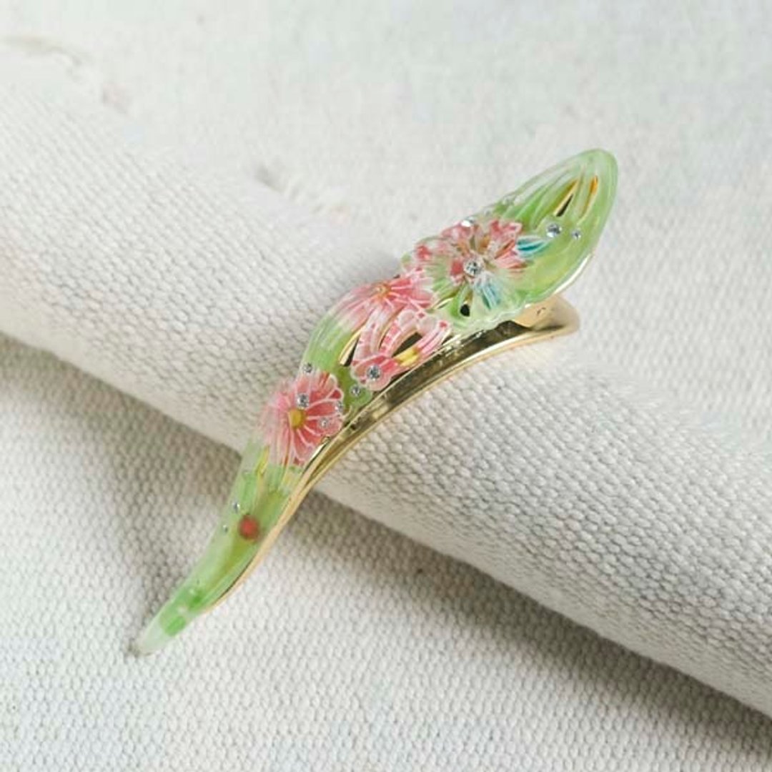 千樱花火,镂空镶钻,鸟嘴夹-绿 - 发饰 - 压克力 绿色