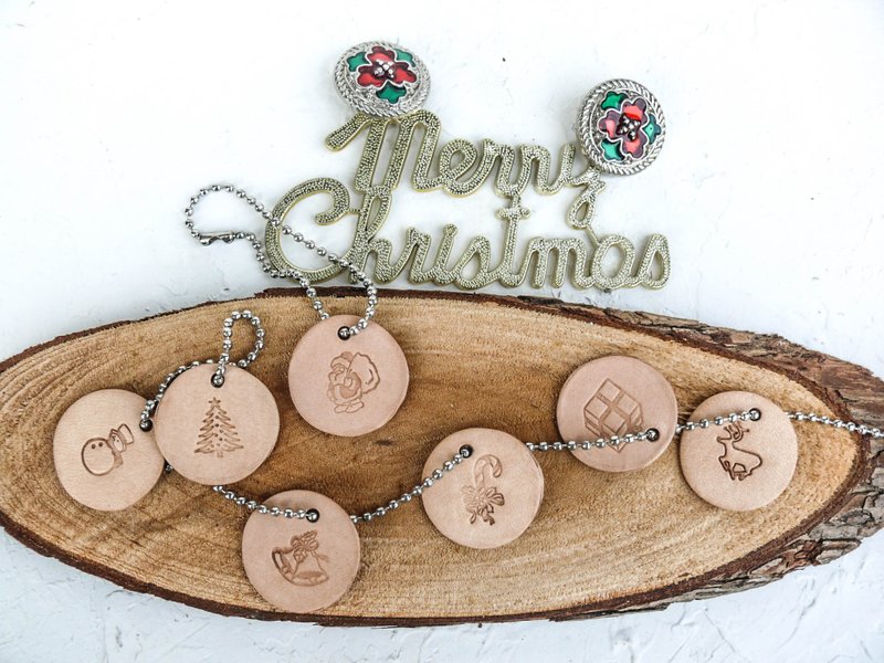 圣诞节植鞣革全真皮吊饰组　交换礼物 - 吊饰 - 真皮 橘色