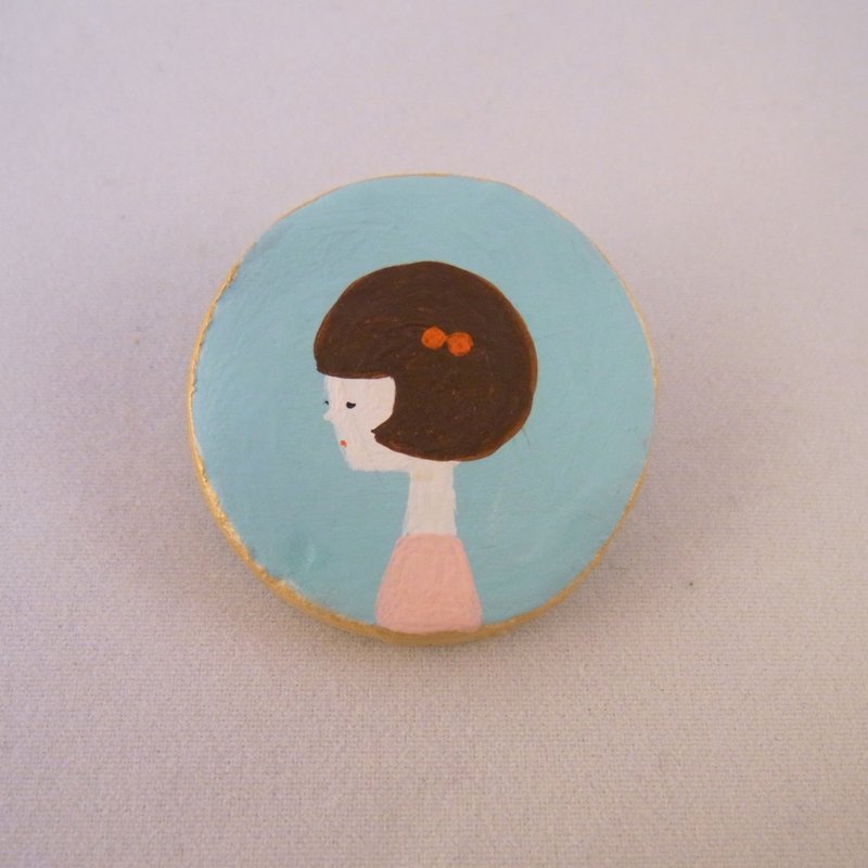 Girl brooch (bobbed) - 胸针 - 其他材质 绿色