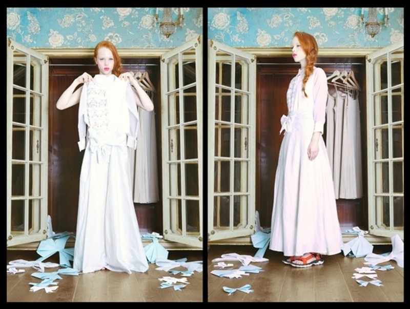 Envol Avec Ning白色乌干袖开襟衬衫 - 女装上衣 - 棉．麻 白色