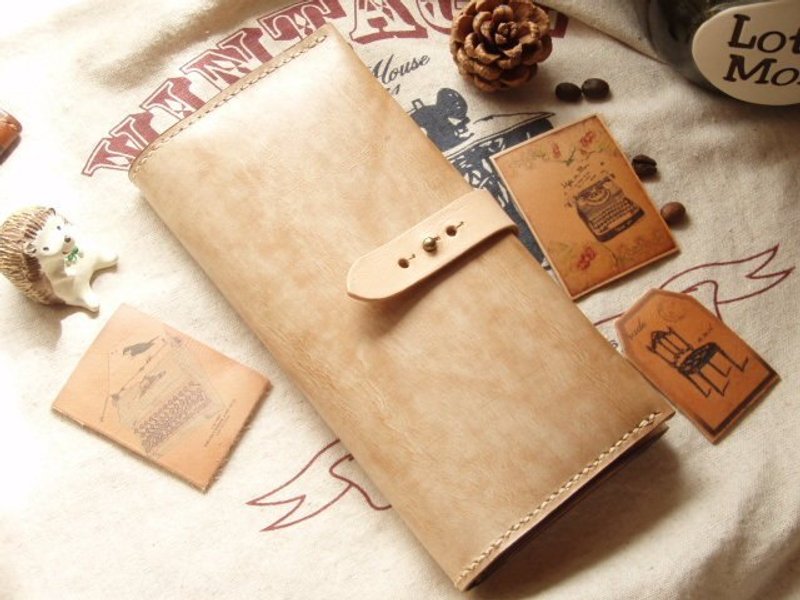 纯手缝奶茶棕义大利上蜡牛皮长夹 - 皮夹/钱包 - 真皮 咖啡色