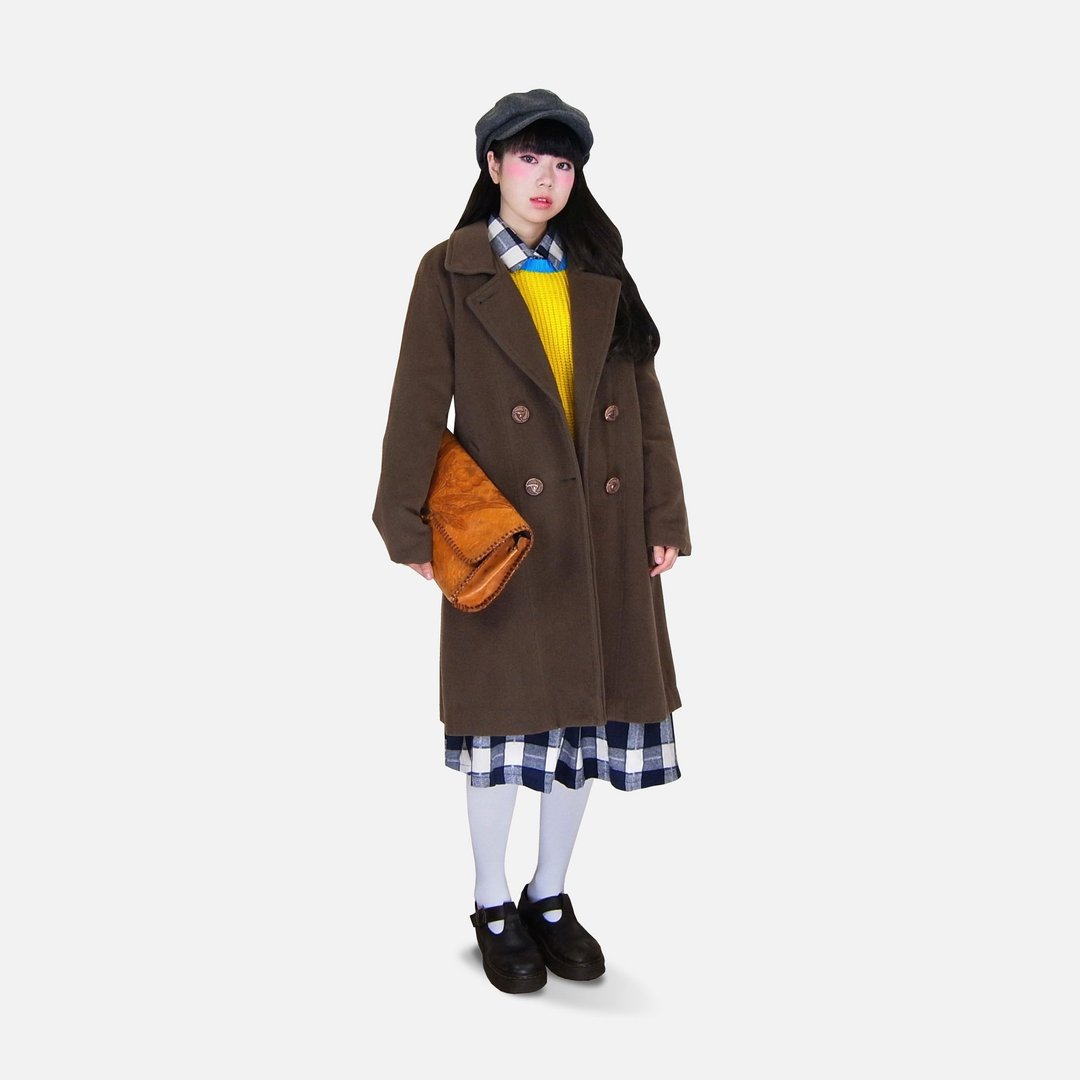 A·PRANK :DOLLY :: 复古着VINTAGE奶茶色西装领/帆形叠领玫瑰双排扣毛料大衣外套 - 女装休闲/机能外套 - 棉 