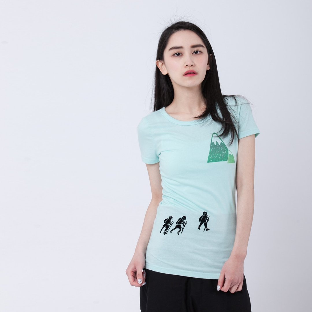 依山 短袖 蜜桃棉 T恤 水绿色 - 女装 T 恤 - 棉 绿色