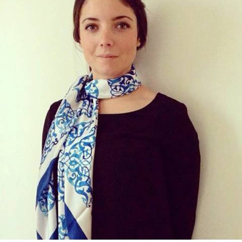 独家丝缎手工围巾打印 2 - 丝巾 - 棉．麻 