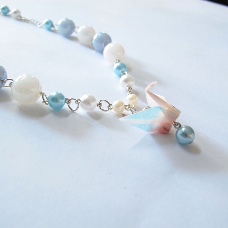 Frozen冰雪女王--雪之鹤--千羽鹤纸鹤珠链 - 颈链 - 纸 白色