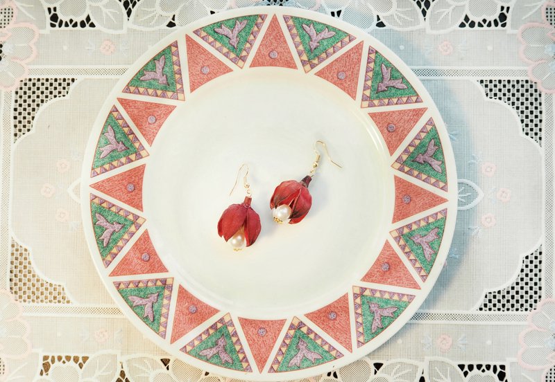 ⋄展开的心脏⋄干燥花耳饰/耳环 - 耳环/耳夹 - 植物．花 