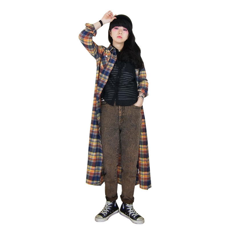 A·PRANK :DOLLY :: 古着VINTAGE 90's复古高腰咖色雪花渲染窄管AB牛仔裤(有弹性) - 女装长裤 - 其他材质 咖啡色