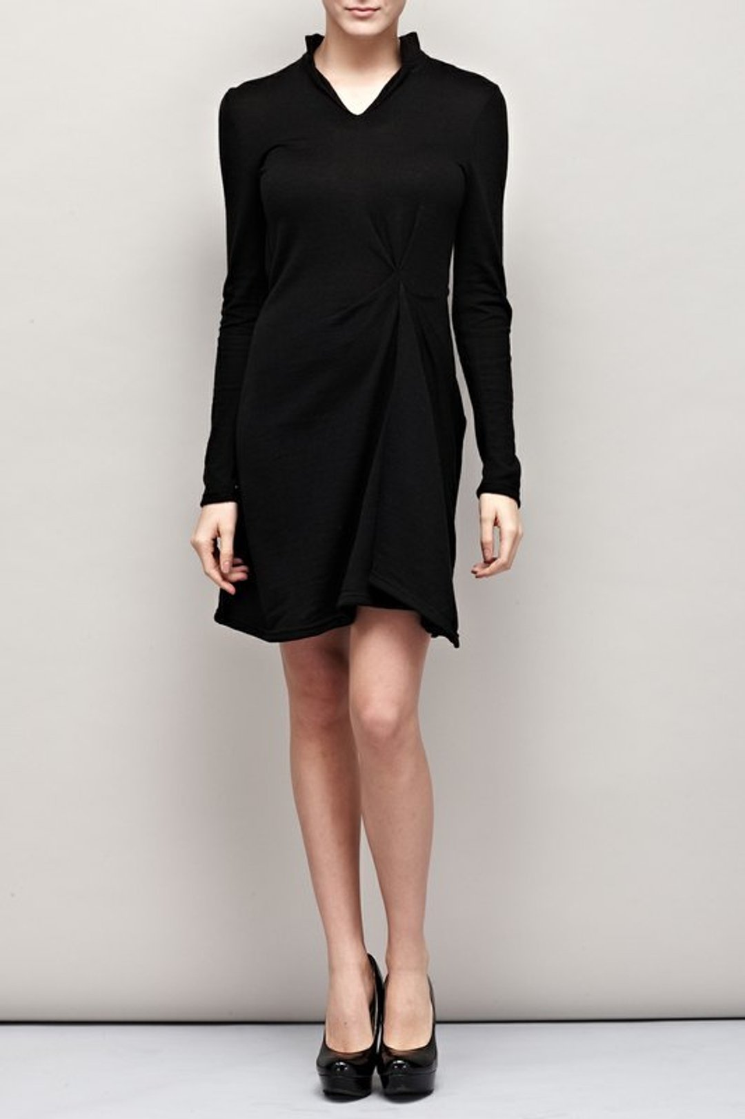 立裁抓褶高领针织洋装  Asymmetric Drapping Sweater Dress - 洋装/连衣裙 - 羊毛 黑色