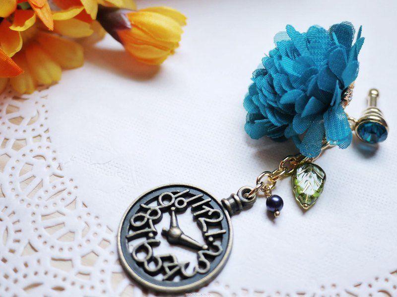 Paris。幸福手作。梦幻浪漫纱花zakka复古造型水钻耳机塞。土耳其蓝系 - 耳机 - 其他金属 蓝色