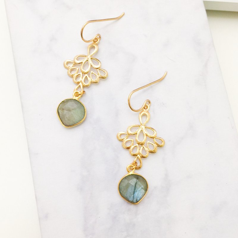 拉长石耳环 | Labradorite Earrings - 耳环/耳夹 - 宝石 绿色