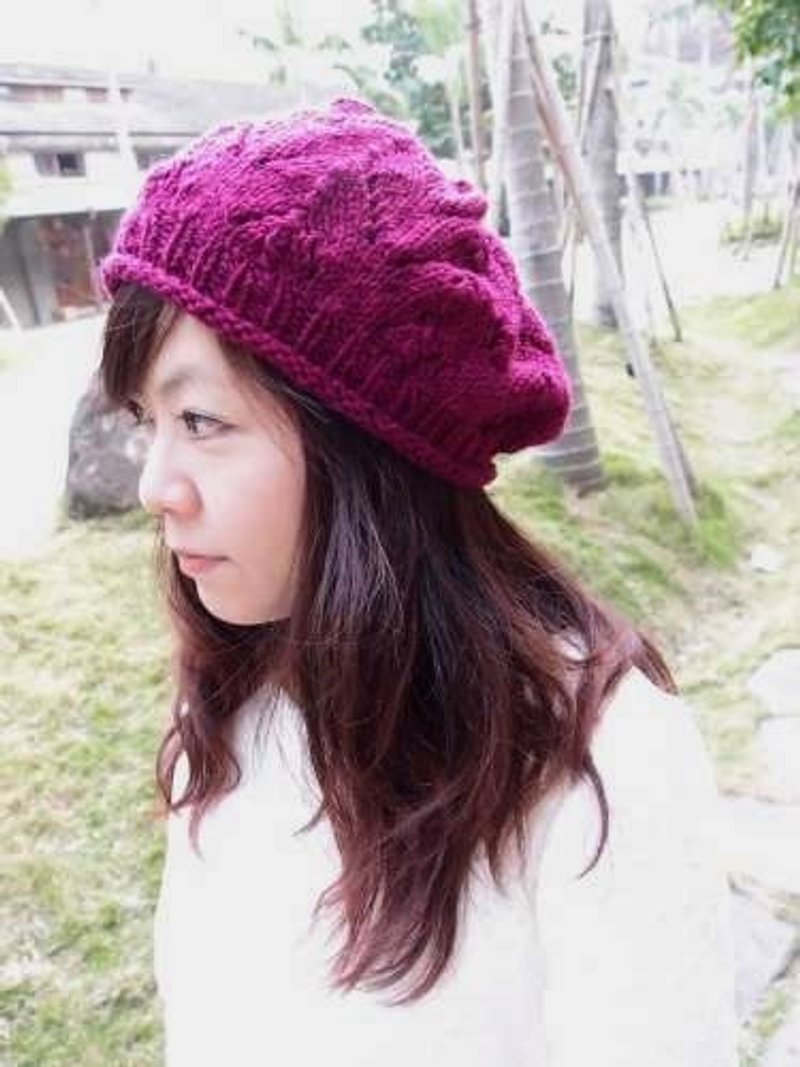涟漪贝蕾帽- 深紫红 手工编织 - 帽子 - 其他材质 紫色