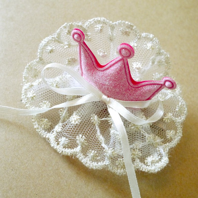 闪粉红色皇冠发夹 - 围嘴/口水巾 - 丝．绢 粉红色