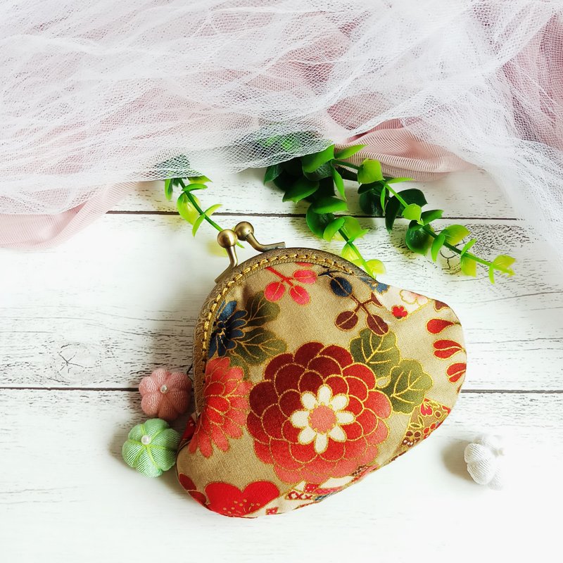 日本和风口金包 零钱包 小收纳包  kimono fabric  (JS-66) - 零钱包 - 棉．麻 卡其色