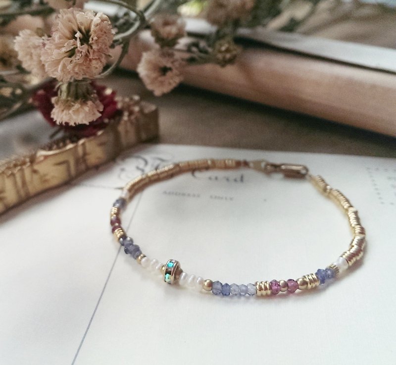 亮彩车轮钻、堇青石、红石榴石、珍珠 ✄  黄铜 手链 手环 - 手链/手环 - 其他金属 紫色