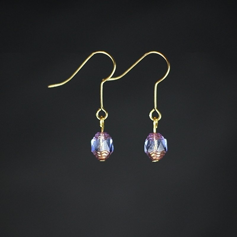 The Happy Prince - 余韵 淡紫蓝古董泪滴玻璃珠耳环 - 耳环/耳夹 - 玻璃 紫色