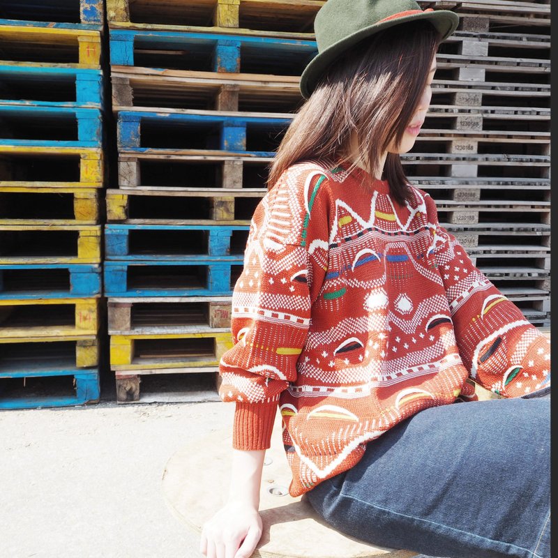 夜景光点波普毛衣 - 女装针织衫/毛衣 - 其他材质 橘色