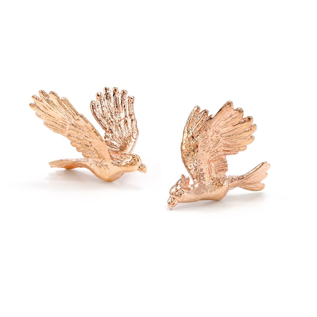 Cockatoo Earrings - pink gold - 耳环/耳夹 - 其他金属 粉红色