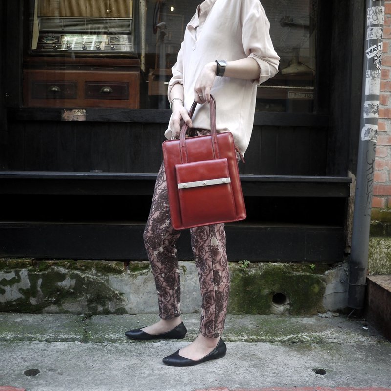 夕卡 Shika // Vintage bag 老件 FRANCESCO BIASIA红色肩背方包 {A2-072} - 手提包/手提袋 - 真皮 红色