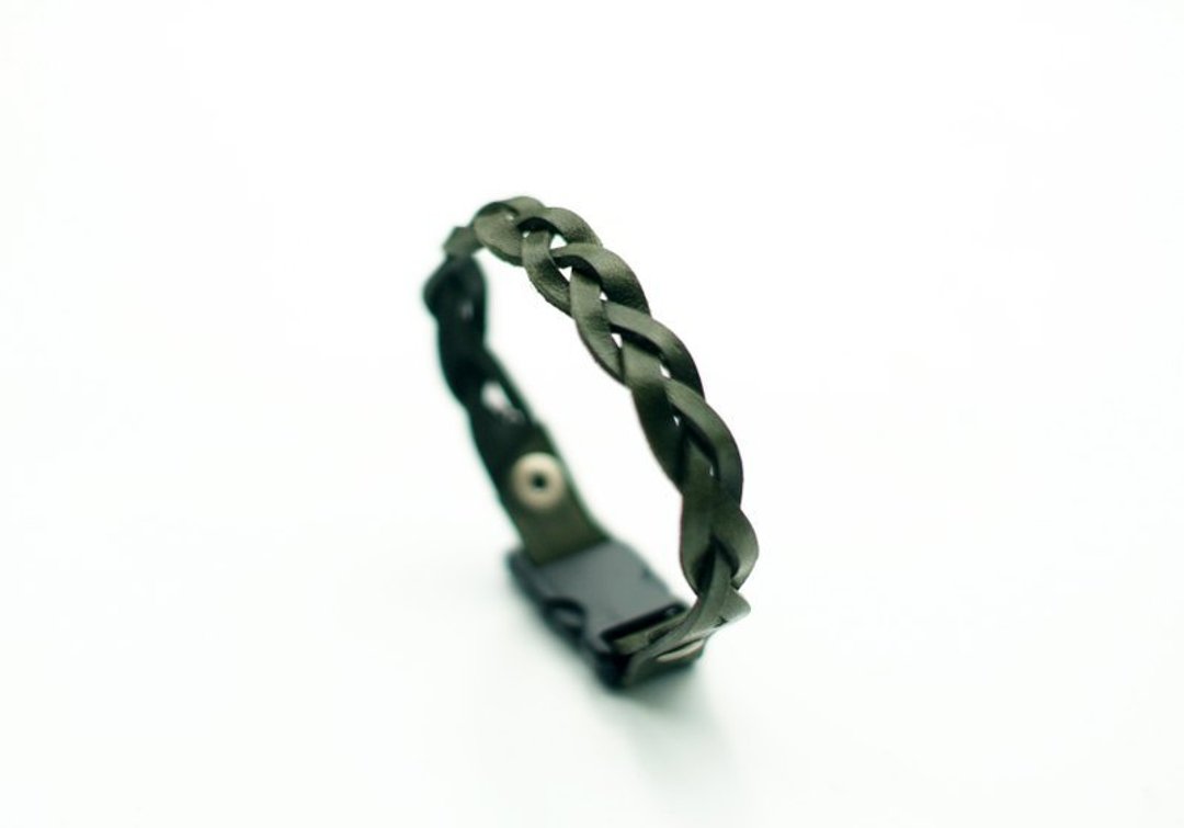 麻花编织皮革手带 by Captain Ryan - Braided Tri-strap Leather Bracelet by Captain Ryan - 手链/手环 - 真皮 绿色