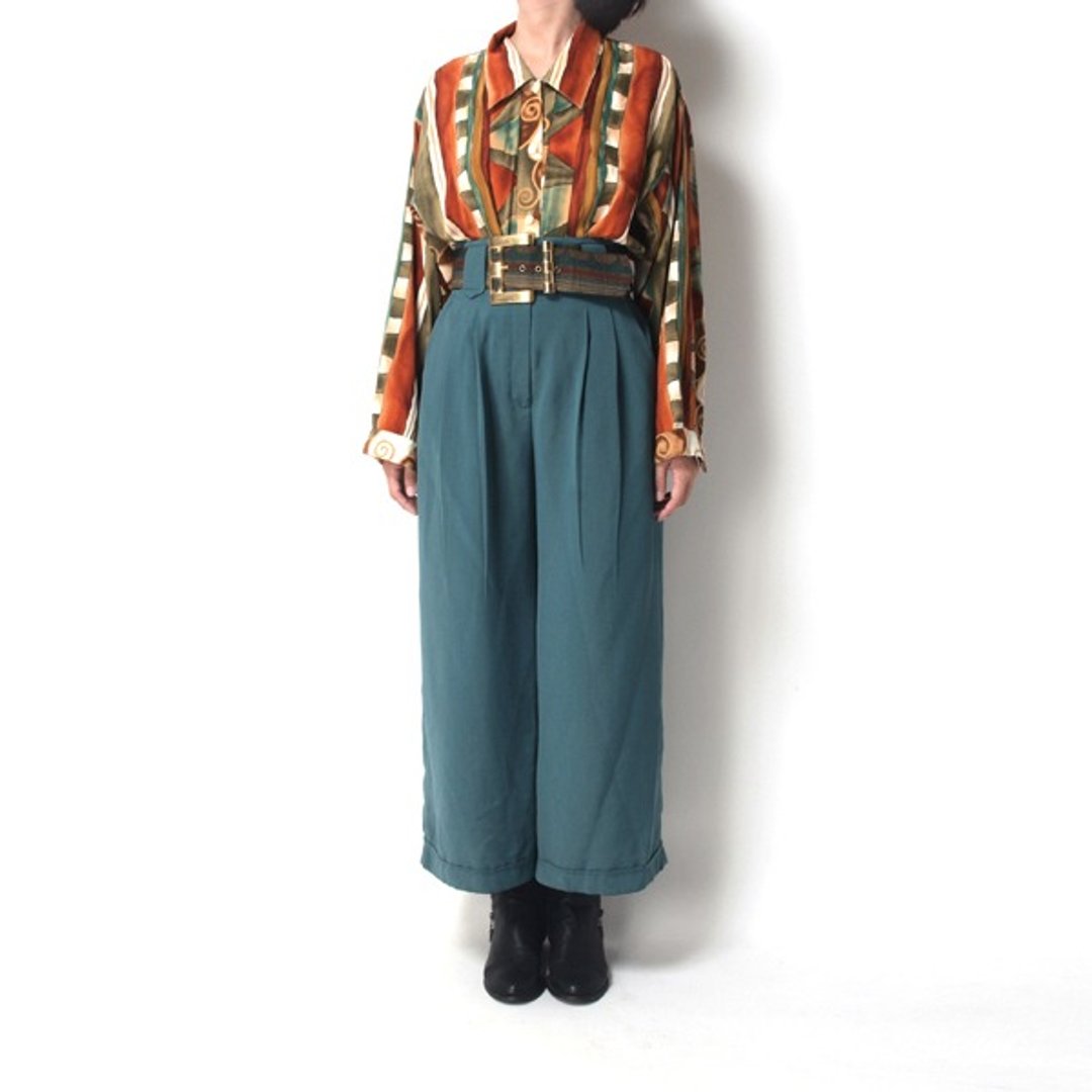 │moderato│流浪胡士托风格宽松高腰裤│微瑕│森林复古.英伦.文艺青年 - 女装长裤 - 其他材质 绿色