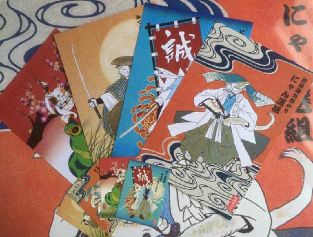 Ukiyo-E postcards and sticker・japanese cats - 卡片/明信片 - 纸 