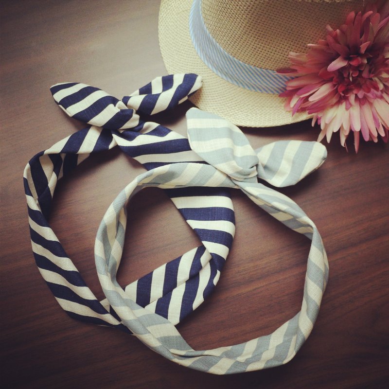 蓝白宽条纹 海洋风发带 可自由拗折角度 大人款/儿童款 - 发饰 - 棉．麻 蓝色
