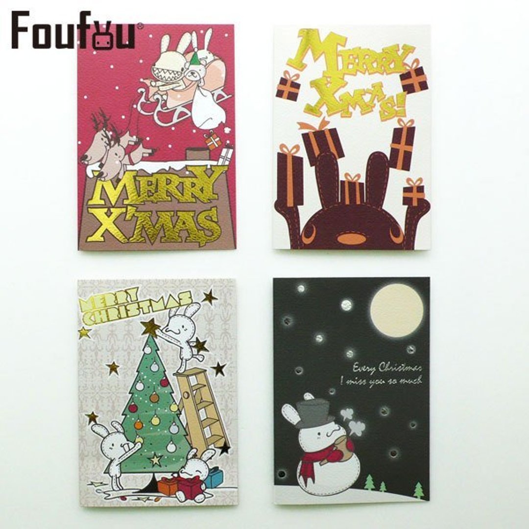 《Foufou》- 圣诞烫金/烫银卡片Card-四入装 - 卡片/明信片 - 纸 多色