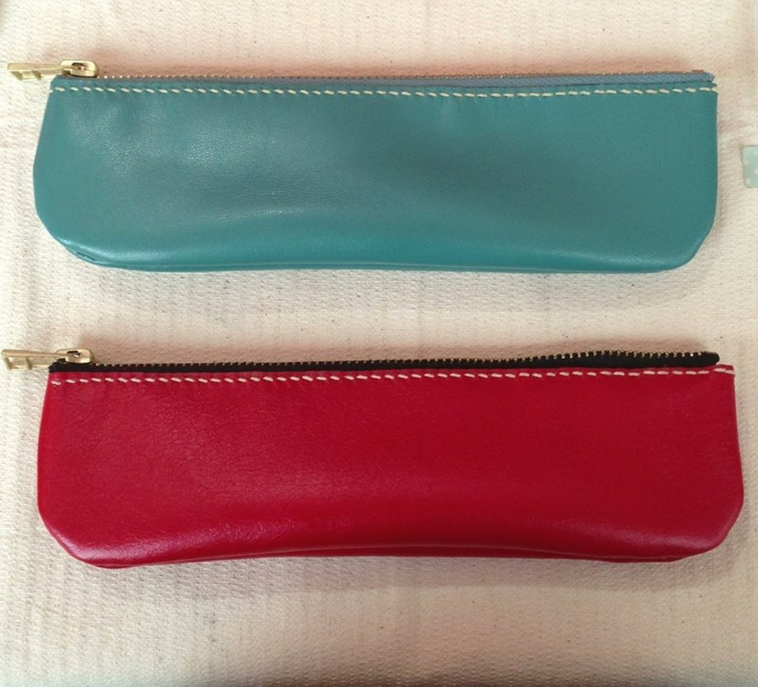 好品味 真皮文具袋 (红/蓝绿) Leather stationery bag  - 铅笔盒/笔袋 - 真皮 红色