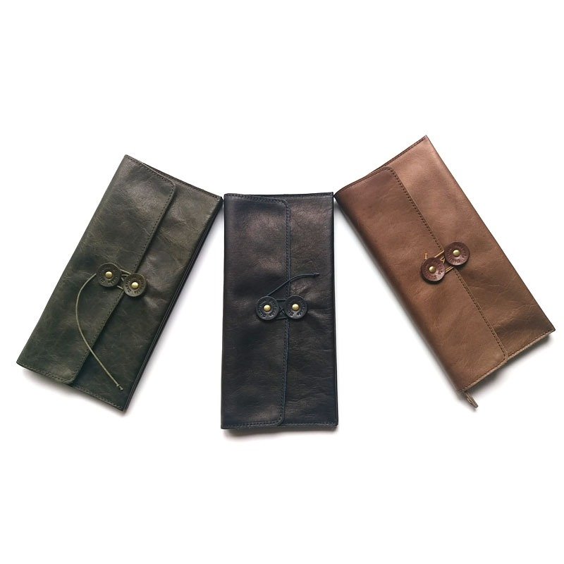 植物揉牛皮信封式绕绳长皮夹 日本圣林公司旗下皮件品牌Damasquina- - 皮夹/钱包 - 真皮 绿色