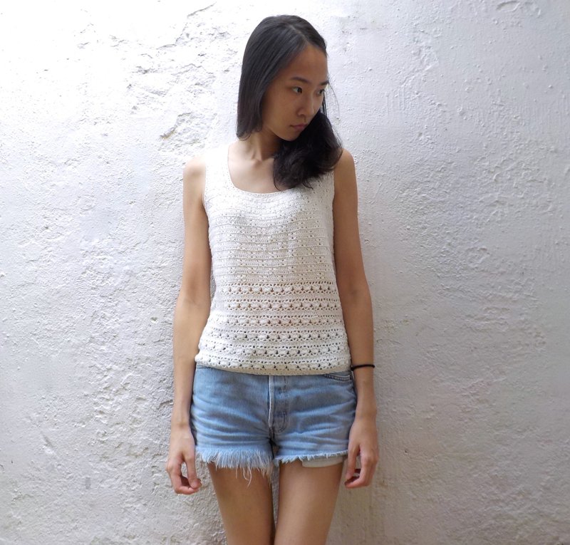 FOAK古着 镂空钩织背心 - 女装背心 - 其他材质 白色