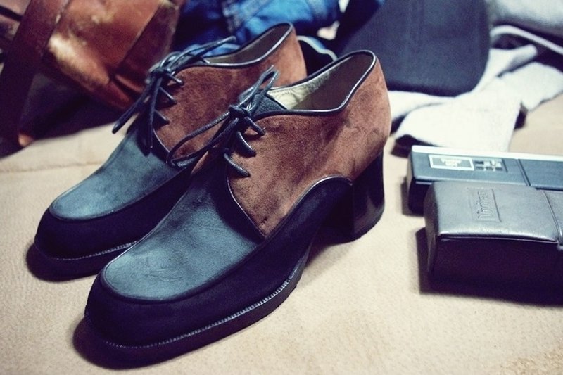 ~后菜园~二手古着英伦 三色拚皮中跟包鞋 (尺码35-36号可穿) VINTAGE/USED/MOD'S - 女款休闲鞋 - 真皮 多色