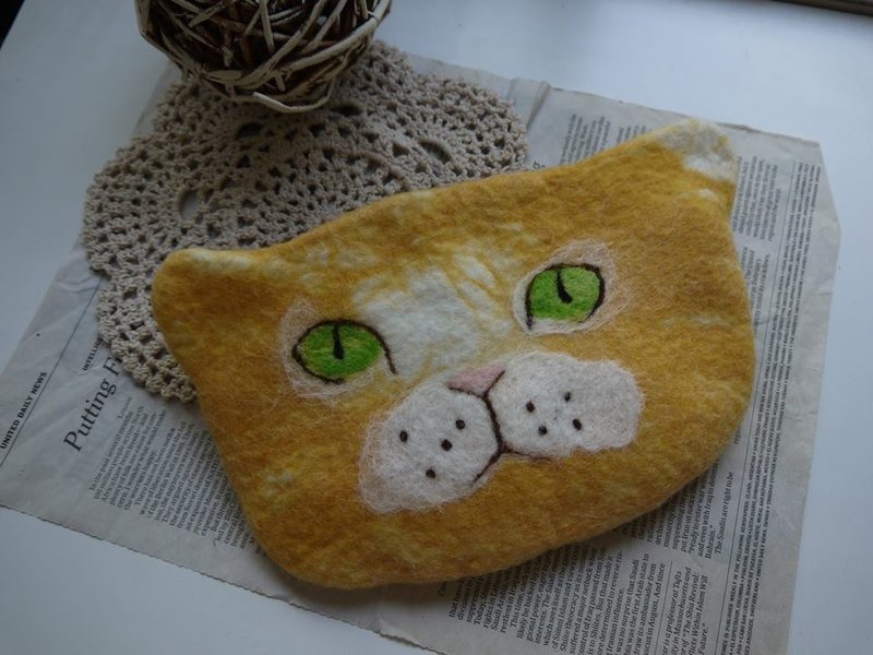 (羊乐多)脸猫 羊毛毡斜背袋 黄猫款  *免运费* - 侧背包/斜挎包 - 羊毛 黑色