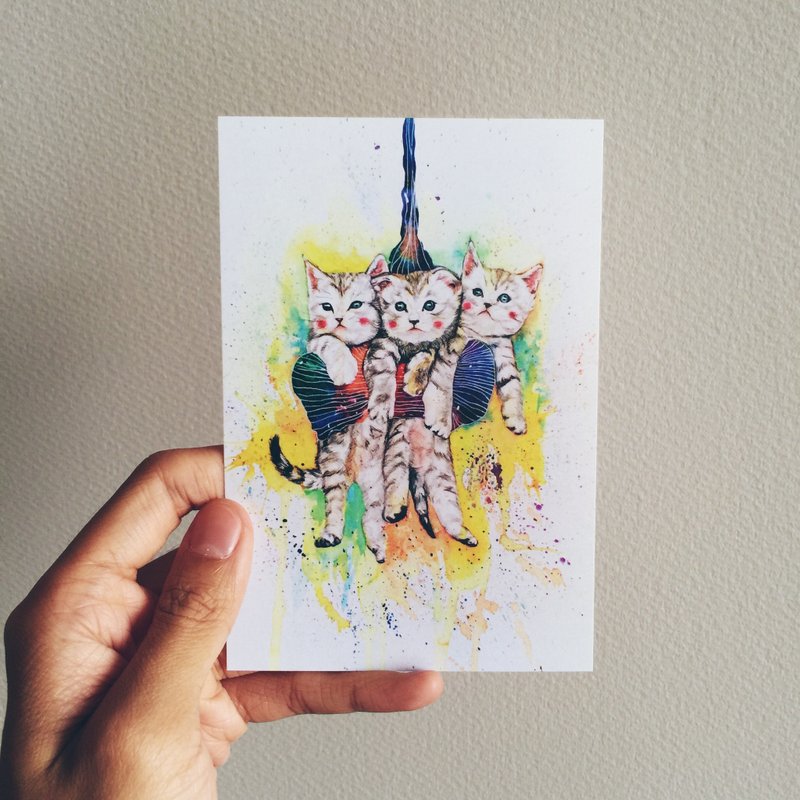 明信片 PC-AN-001 三只小猫  - 卡片/明信片 - 纸 黄色