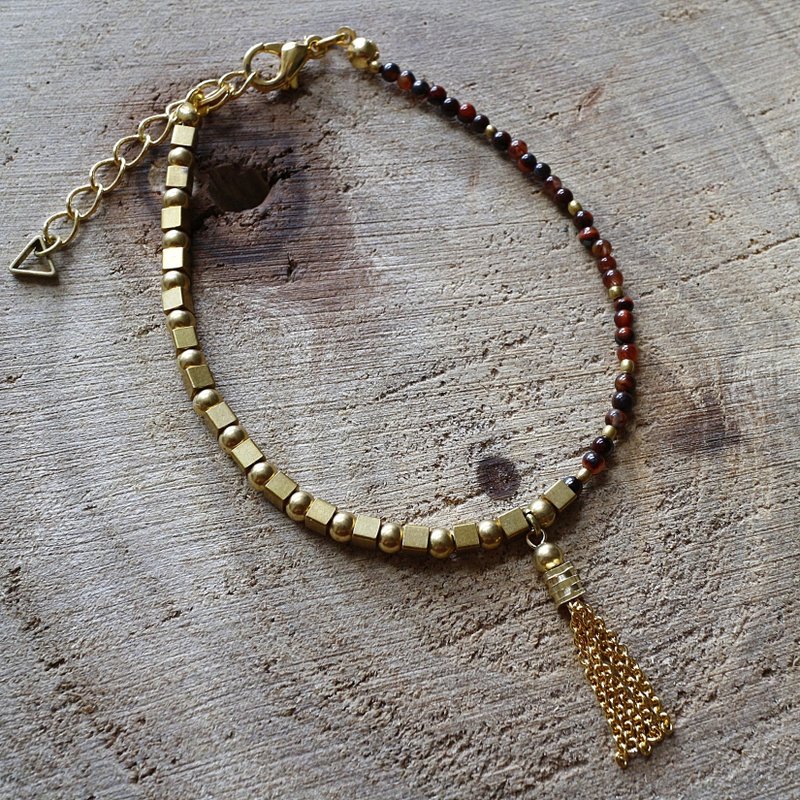 Muse自然风系列NO.119红色红虎眼石黄铜对称细手链 - 手链/手环 - 其他材质 红色