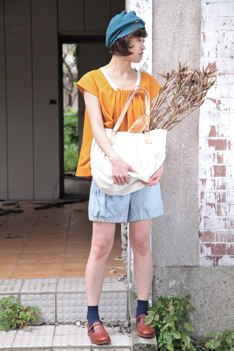 & by tan & luciana 小碎花配色麻料短裤 - 女装短裤 - 其他材质 蓝色