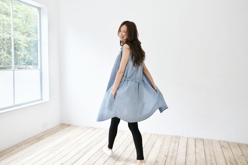 ◆ SUMI PLUS系列手作2WAY长版无袖衬衫 ◆ 3SF203 - 女装衬衫 - 其他材质 蓝色