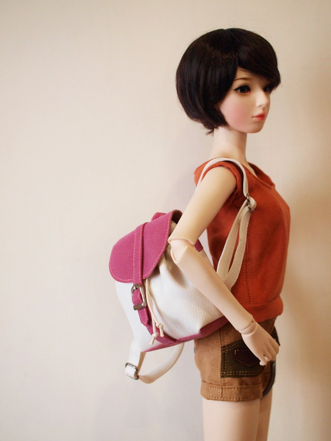 1pinfun 迷你 后背包 Doll BJD 人形玩偶专用 粉白 - 后背包/双肩包 - 其他材质 粉红色
